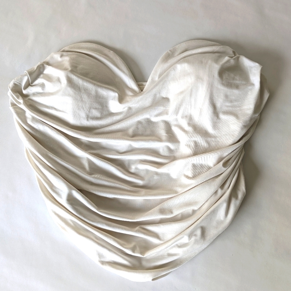 Express White Strapless Ruched Sweetheart Top - Picture 2 of 9